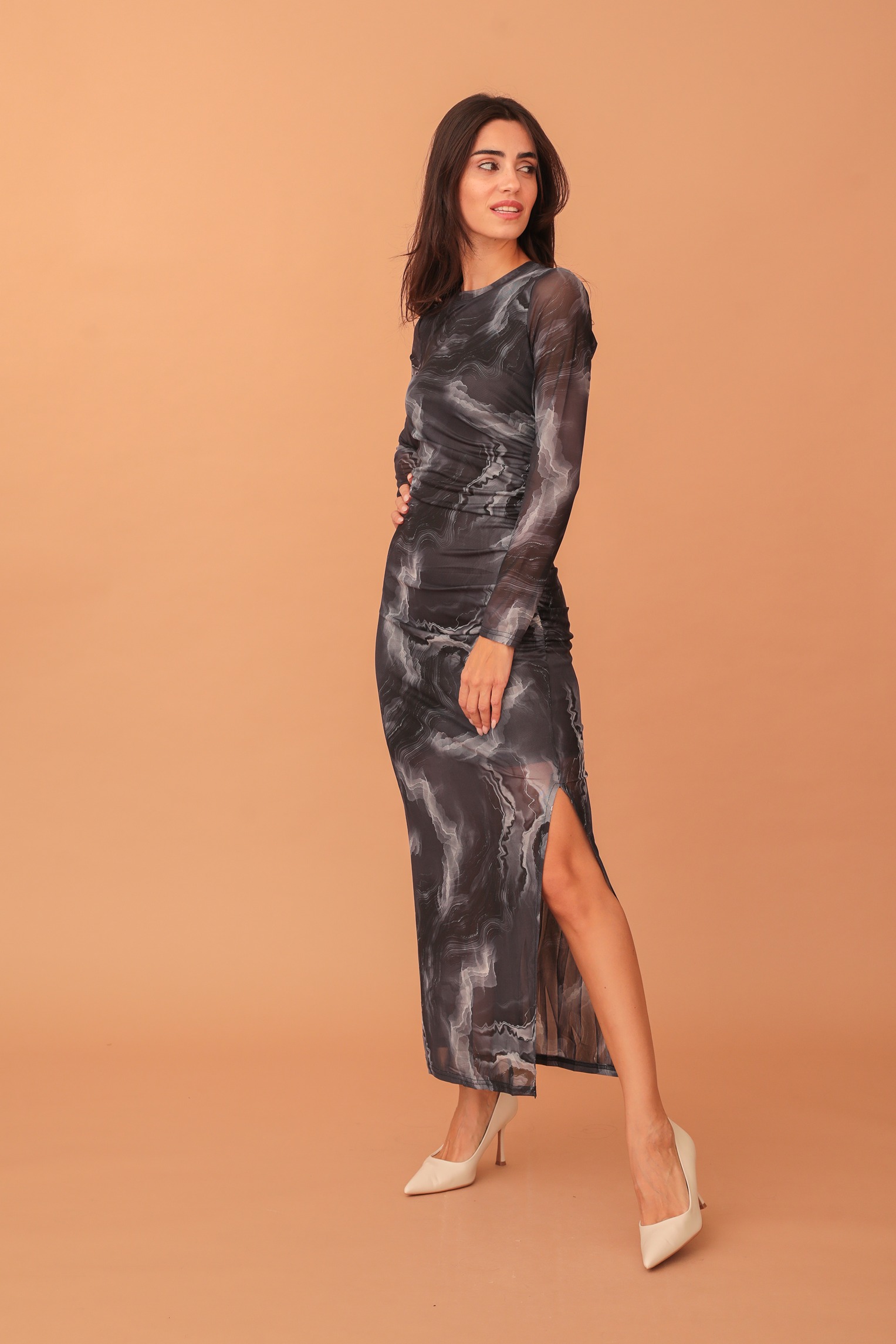 MESH PRINT DRESS - GREY - Image 2