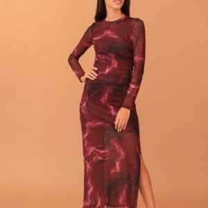 MESH PRINT DRESS - BORDEAUX