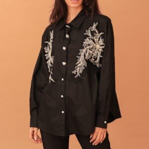 NOELLE CRYSTAL EMBELLISHED SHIRT - BLACK