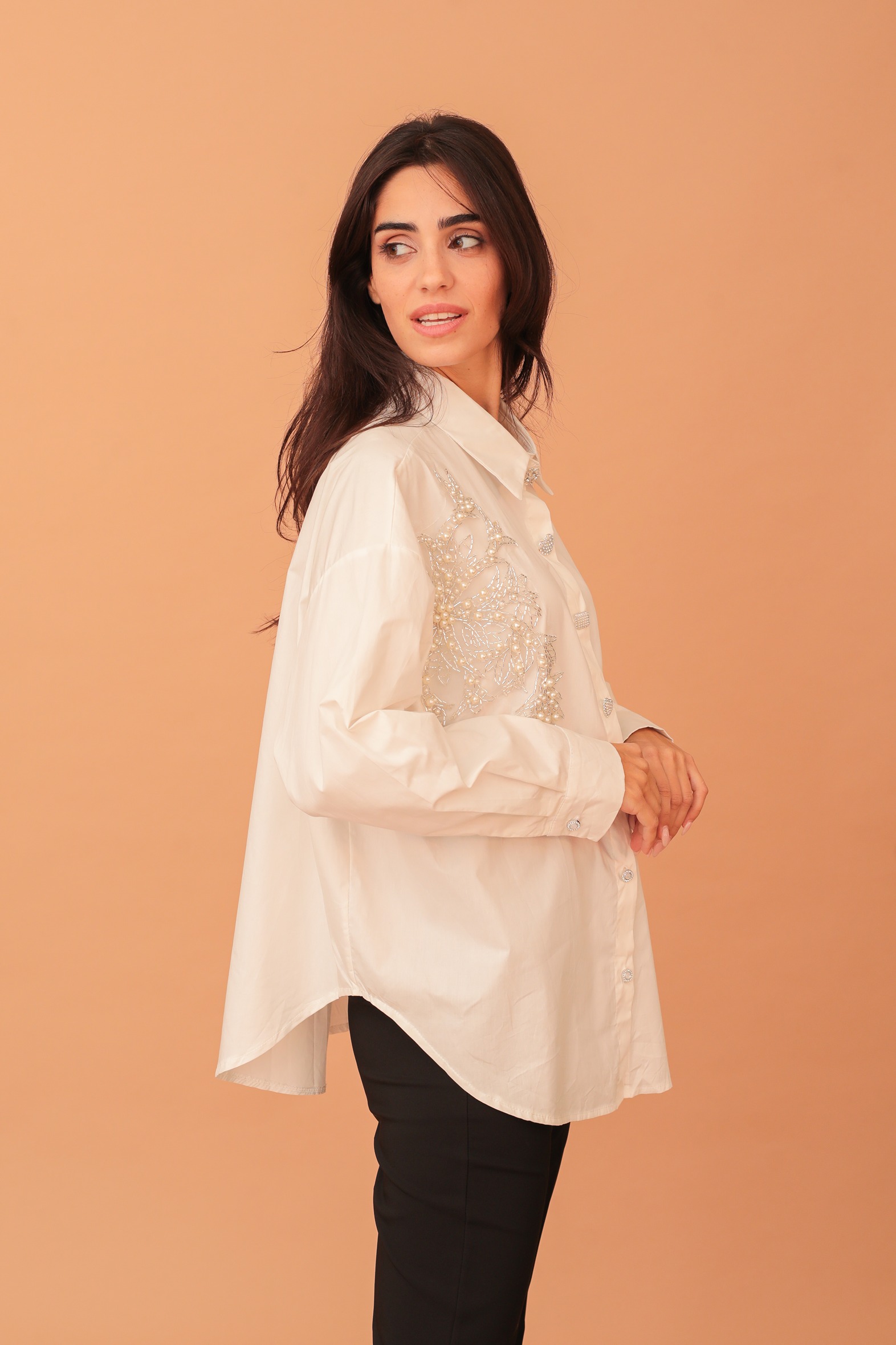 NOELLE CRYSTAL EMBELLISHED SHIRT - WHITE - Image 4