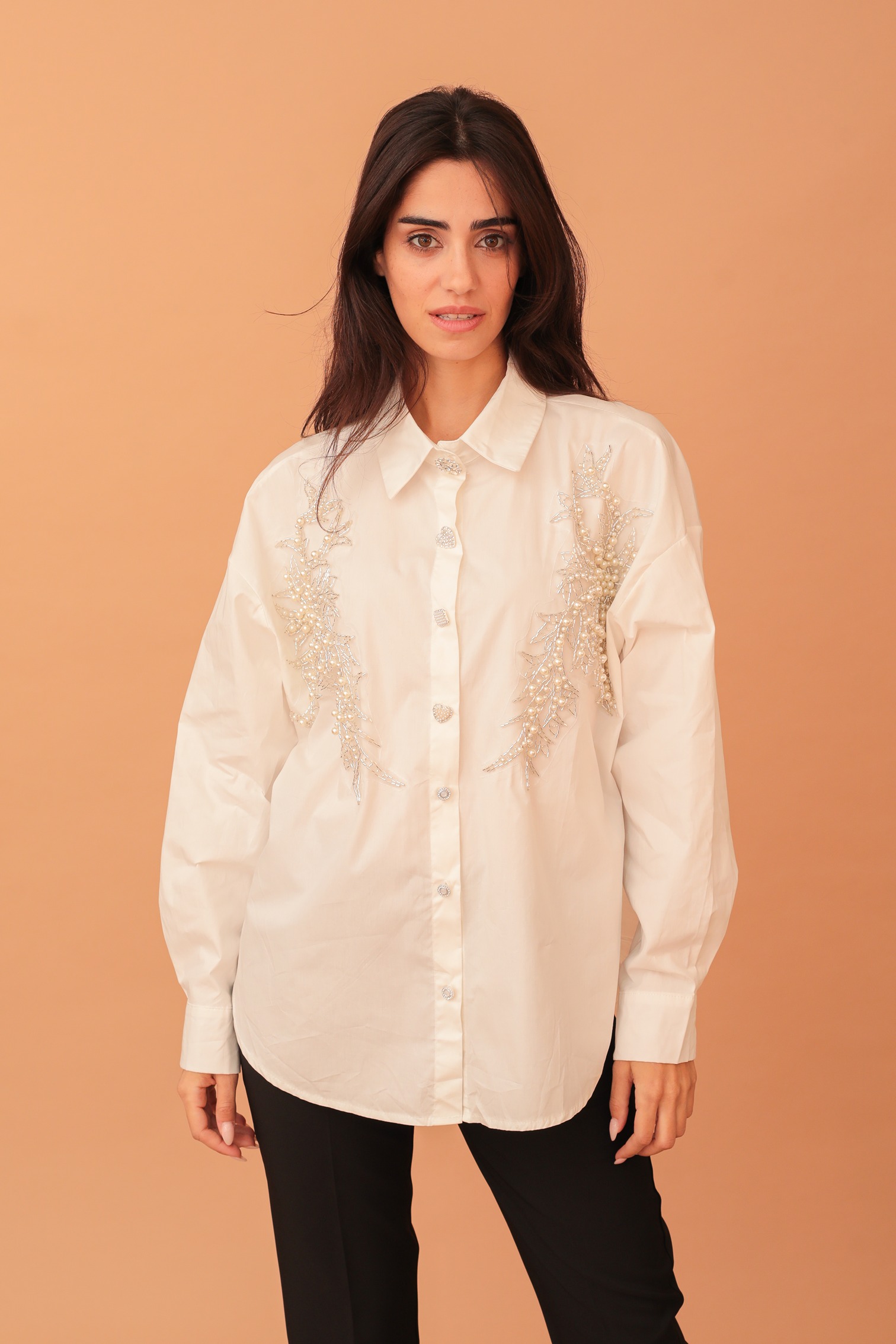 NOELLE CRYSTAL EMBELLISHED SHIRT - WHITE - Image 3