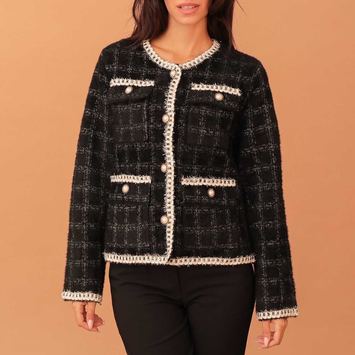 EILA KNIT CARDIGAN PEARL BUTTONS - BLACK