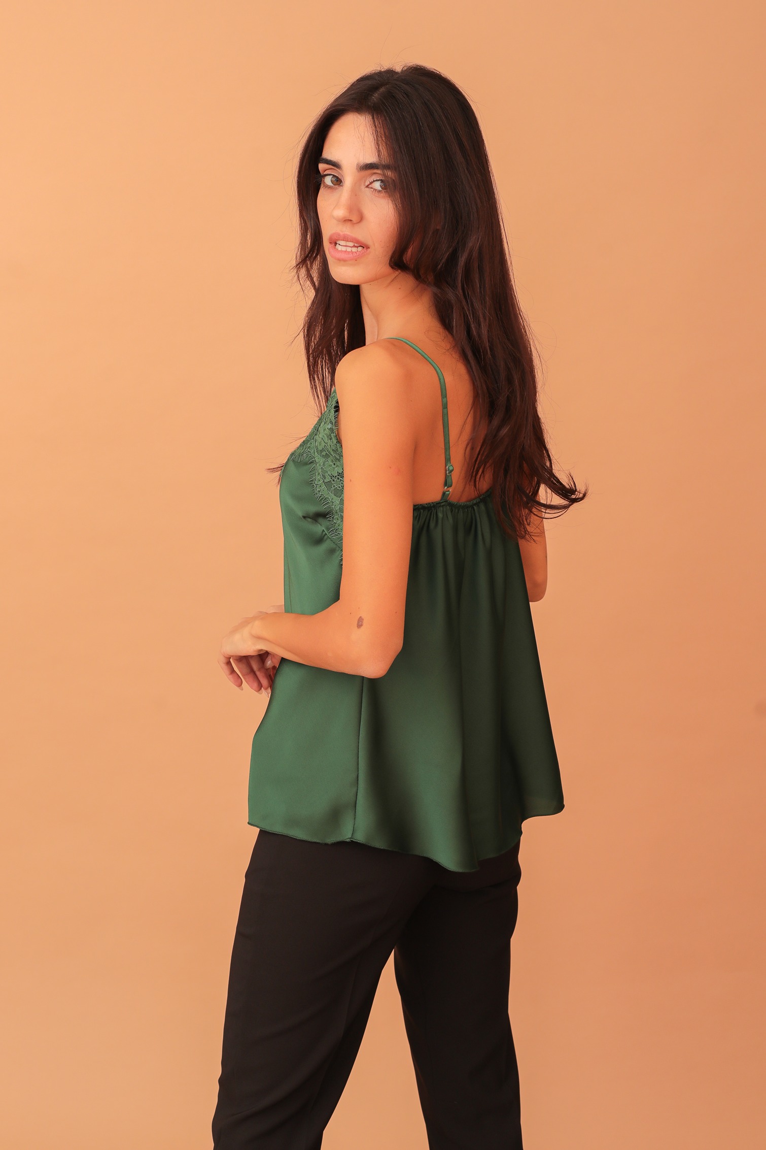 EMILIA LACED SATIN TOP - GREEN - Image 2