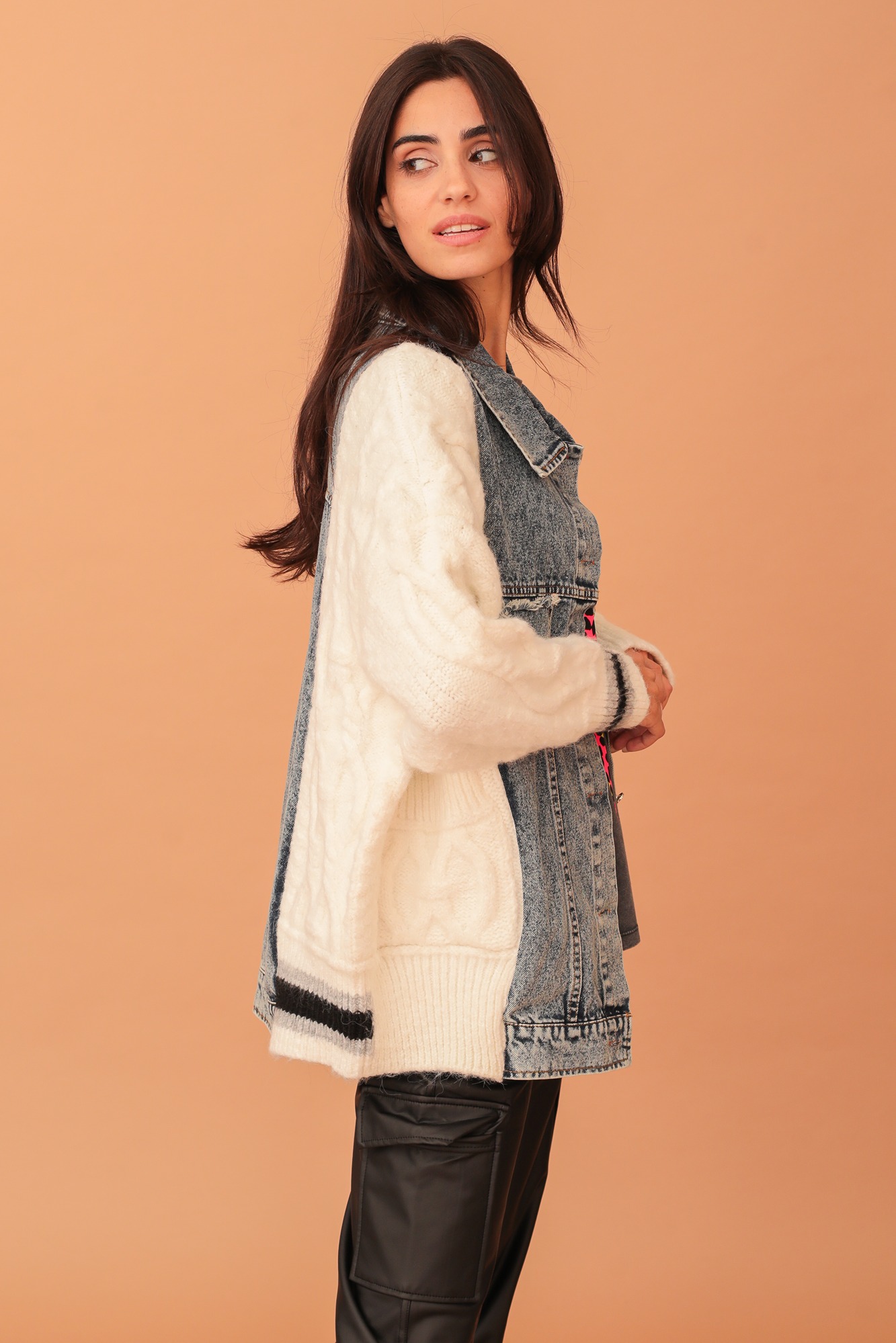 IMOGEN DENIM AND WHITE-KNIT CARDIGAN - Image 3