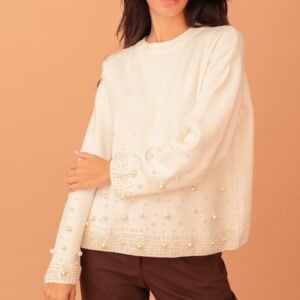 ROBYN PEARL LINED KNIT TOP - CREAM