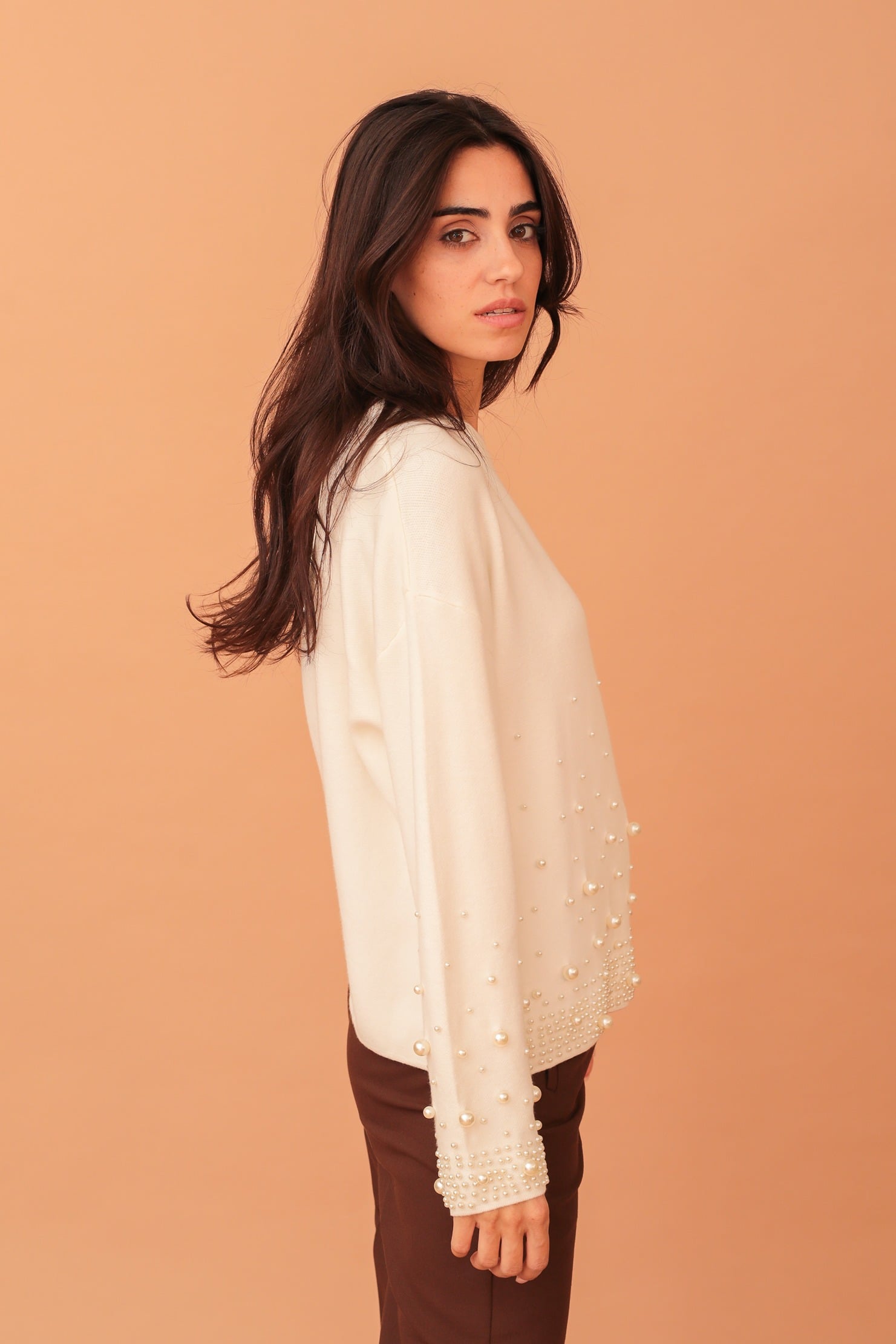 ROBYN PEARL LINED KNIT TOP - CREAM - Image 3