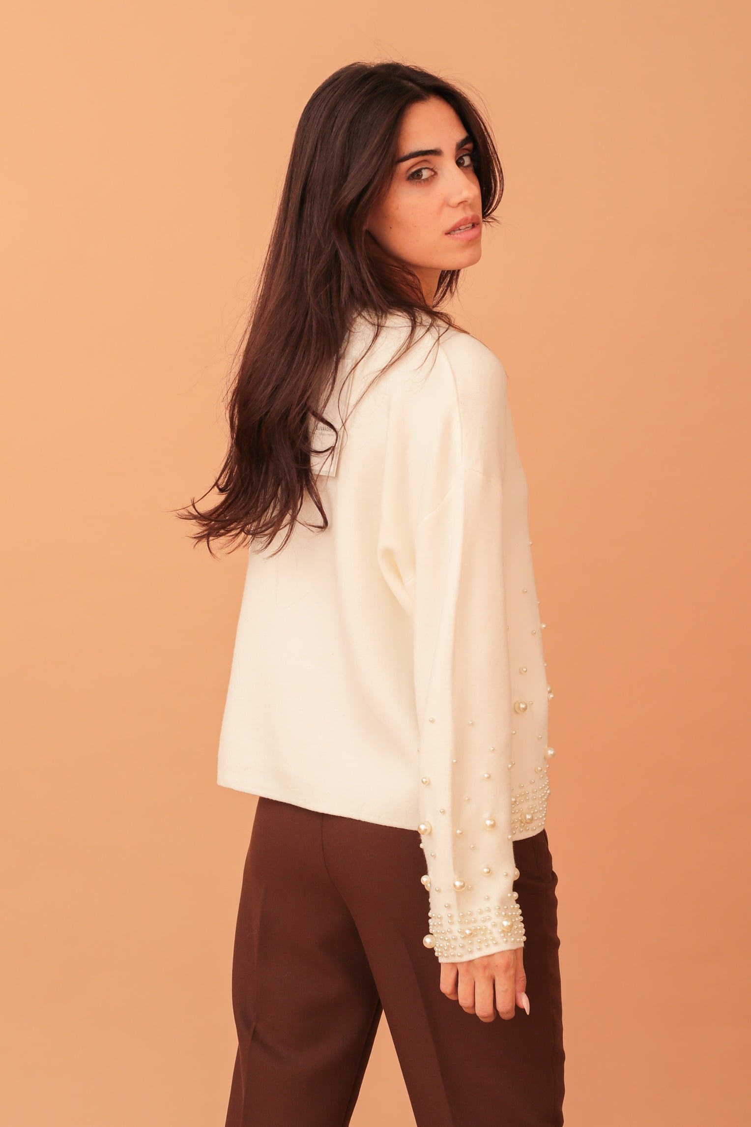 ROBYN PEARL LINED KNIT TOP - CREAM - Image 2