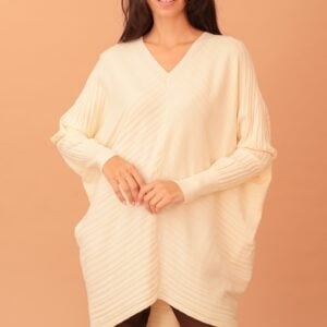 MARYAM V-NECK EMBOSSED LOOSE KNIT - CREAM