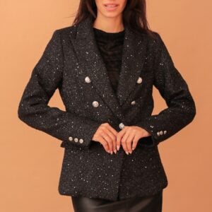 NAOMI SEQUIN TWEED BLAZER - BLACK