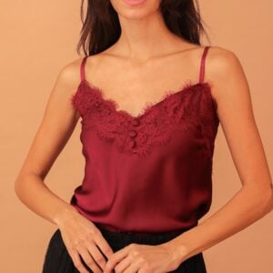 EMILIA LACED SATIN TOP - BORDEAUX