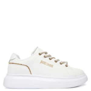JUST CAVALLI GOLD LACED SNEAKERS - WHITE