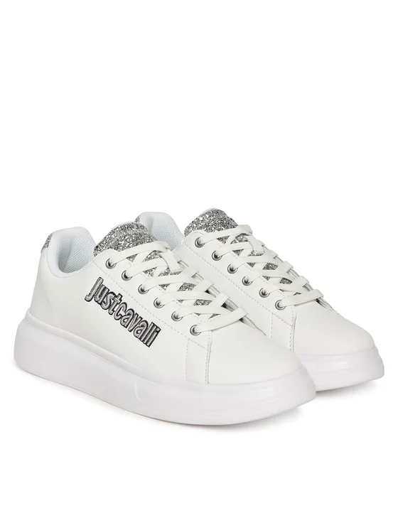 JUST CAVALLI SILVER LOGO GLITTER SNEAKERS - Image 2