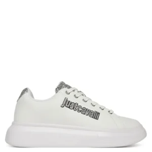 JUST CAVALLI SILVER LOGO GLITTER SNEAKERS