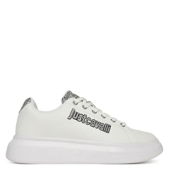 JUST CAVALLI SILVER LOGO GLITTER SNEAKERS