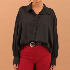 EMMA SATIN SHIRT - BLACK