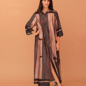 IRIS LINEAR PRINT LOOSE DRESS - BLACK