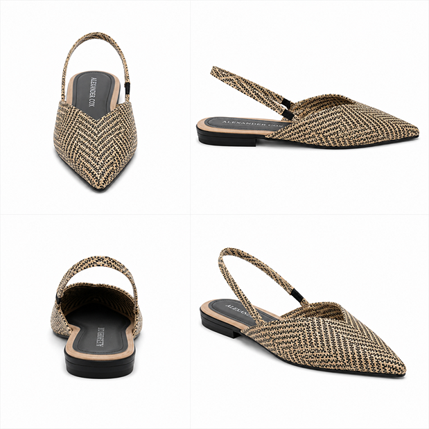 ELODIE STRAW POINTED FLATS - BLACK - Image 2