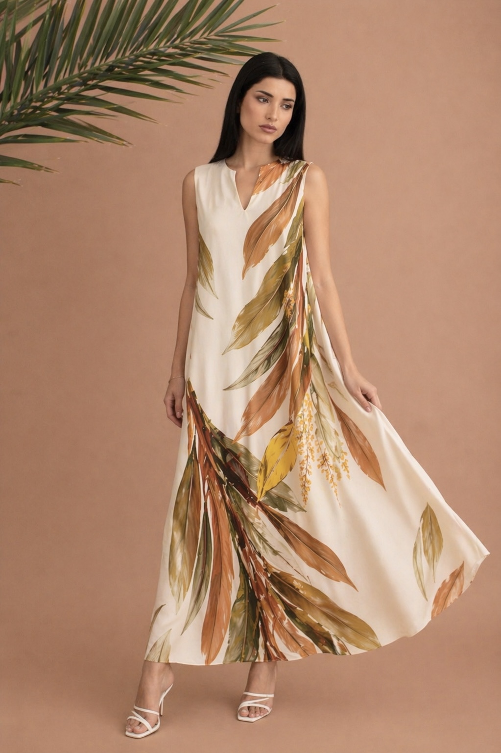 IRIS SLEEVELESS DRESS - BEIGE