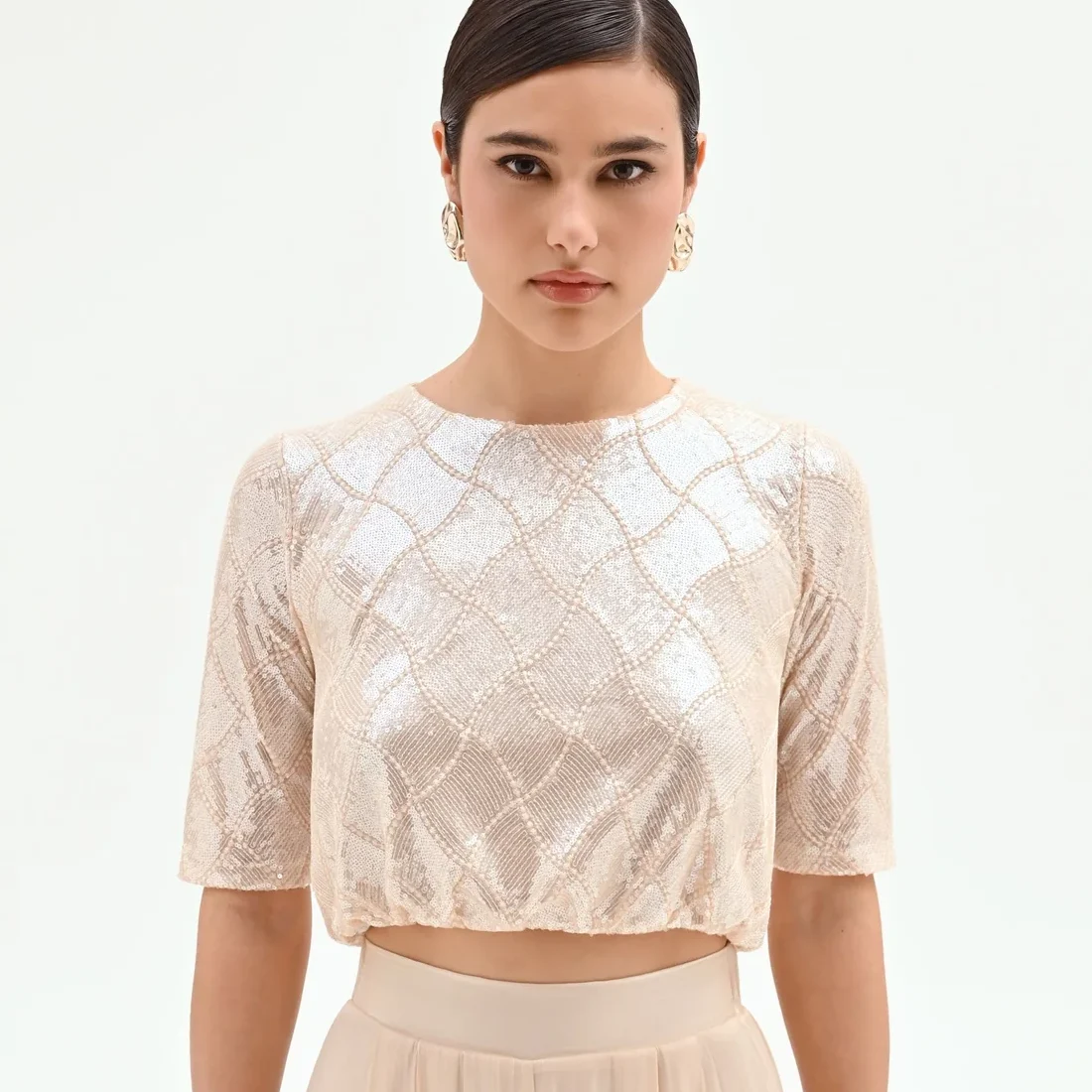 RINASCIMENTO SEQUINNED CROP TOP