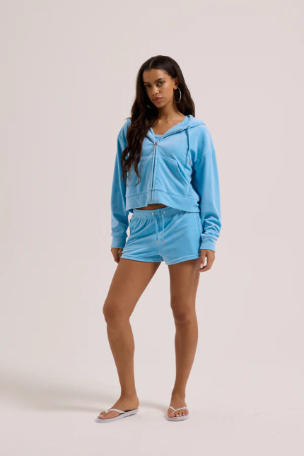 JUICY COUTURE CRYSTAL VELOUR SHORTS - SKY BLUE - Image 5