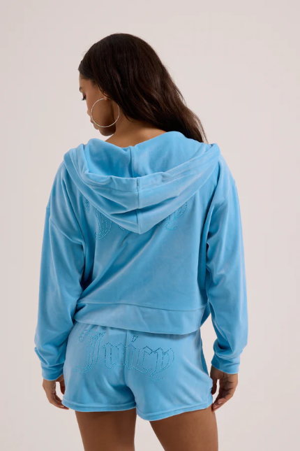 JUICY COUTURE CRYSTAL VELOUR SHORTS - SKY BLUE - Image 3