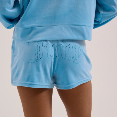 JUICY COUTURE CRYSTAL VELOUR SHORTS - SKY BLUE
