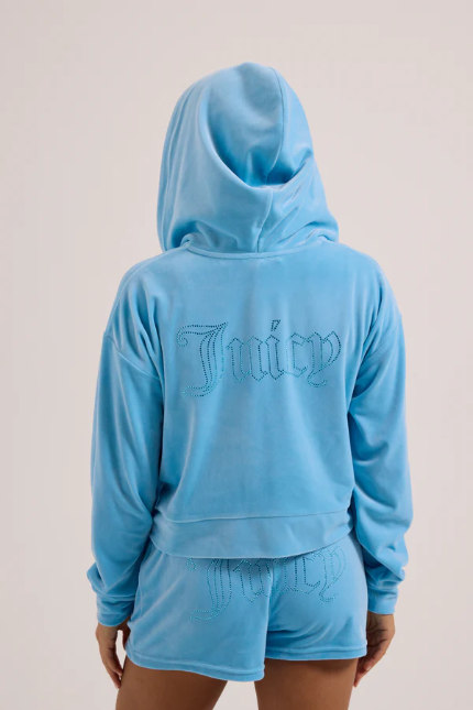 JUICY COUTURE CRYSTAL VELOUR SHORTS - SKY BLUE - Image 4