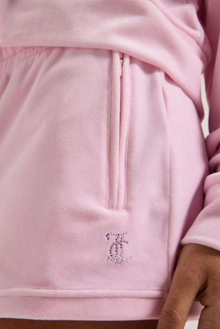 JUICY COUTURE CRYSTAL VELOUR SHORTS - PINK - Image 3