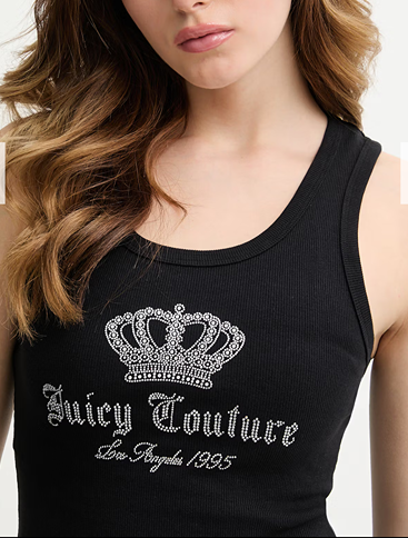 JUICY COUTURE RIB CRYSTAL TANK TOP - BLACK