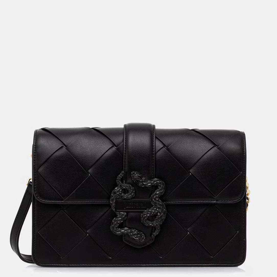 JUST CAVALLI MEDIUM WOVEN BAG - BLACK
