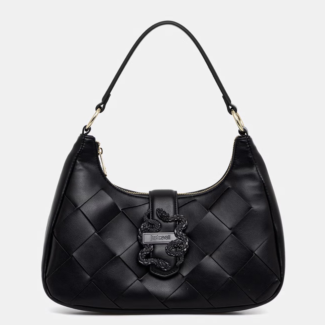 JUST CAVALLI MOON SHAPE WOVEN BAG - BLACK