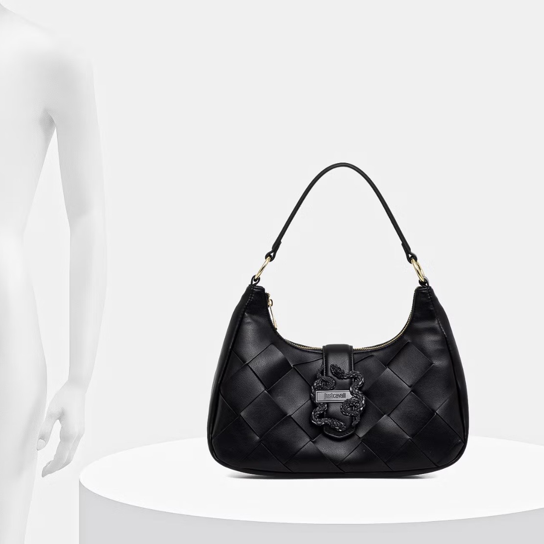 JUST CAVALLI MOON SHAPE WOVEN BAG - BLACK - Image 2