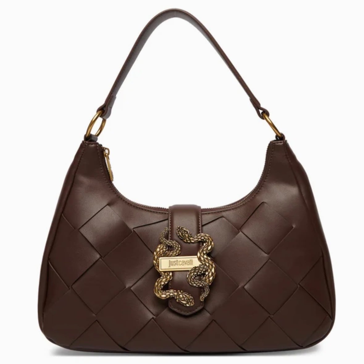 JUST CAVALLI MOON SHAPE WOVEN BAG - BROWN
