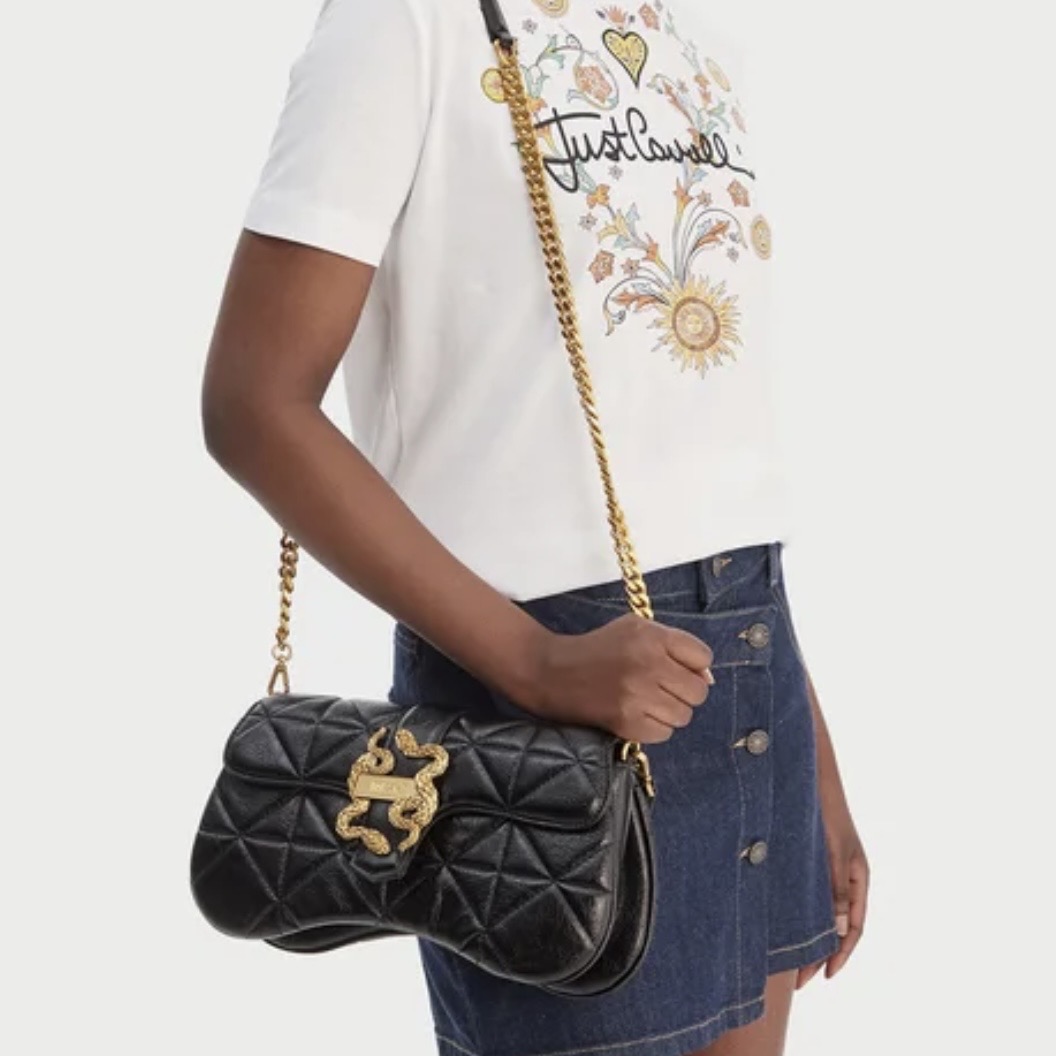 JUST CAVALLI DIAMOND QUILT OVAL BAG - BLACK - Image 2