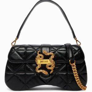 JUST CAVALLI DIAMOND QUILT OVAL BAG - BLACK