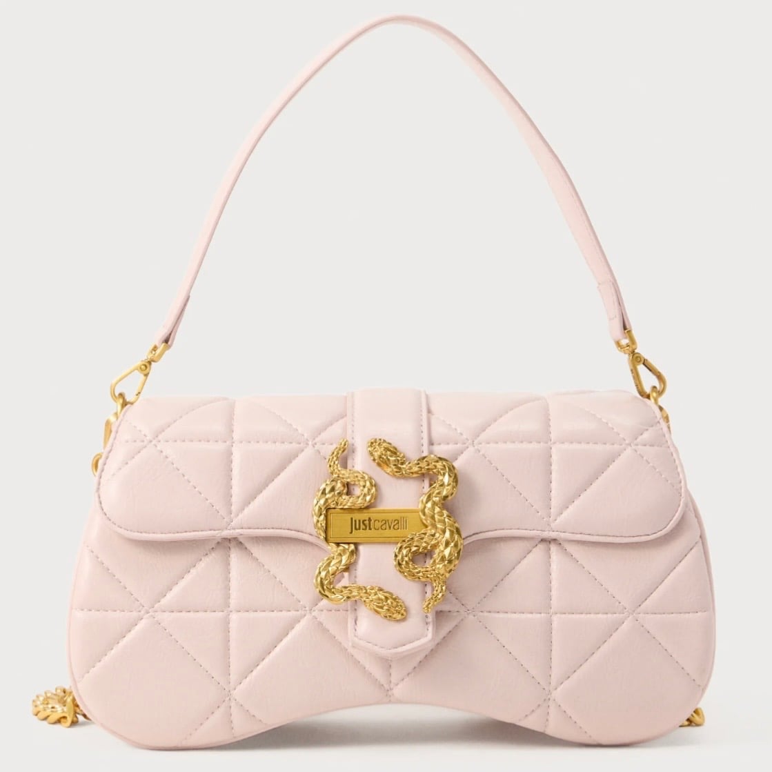 JUST CAVALLI DIAMOND QUILT OVAL BAG - BEIGE