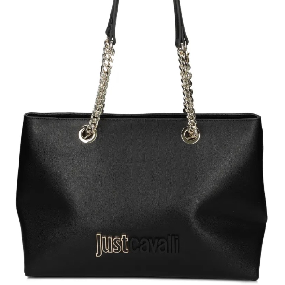 JUST CAVALLI LARGE SAFFIANO SHOPPER - BLACK