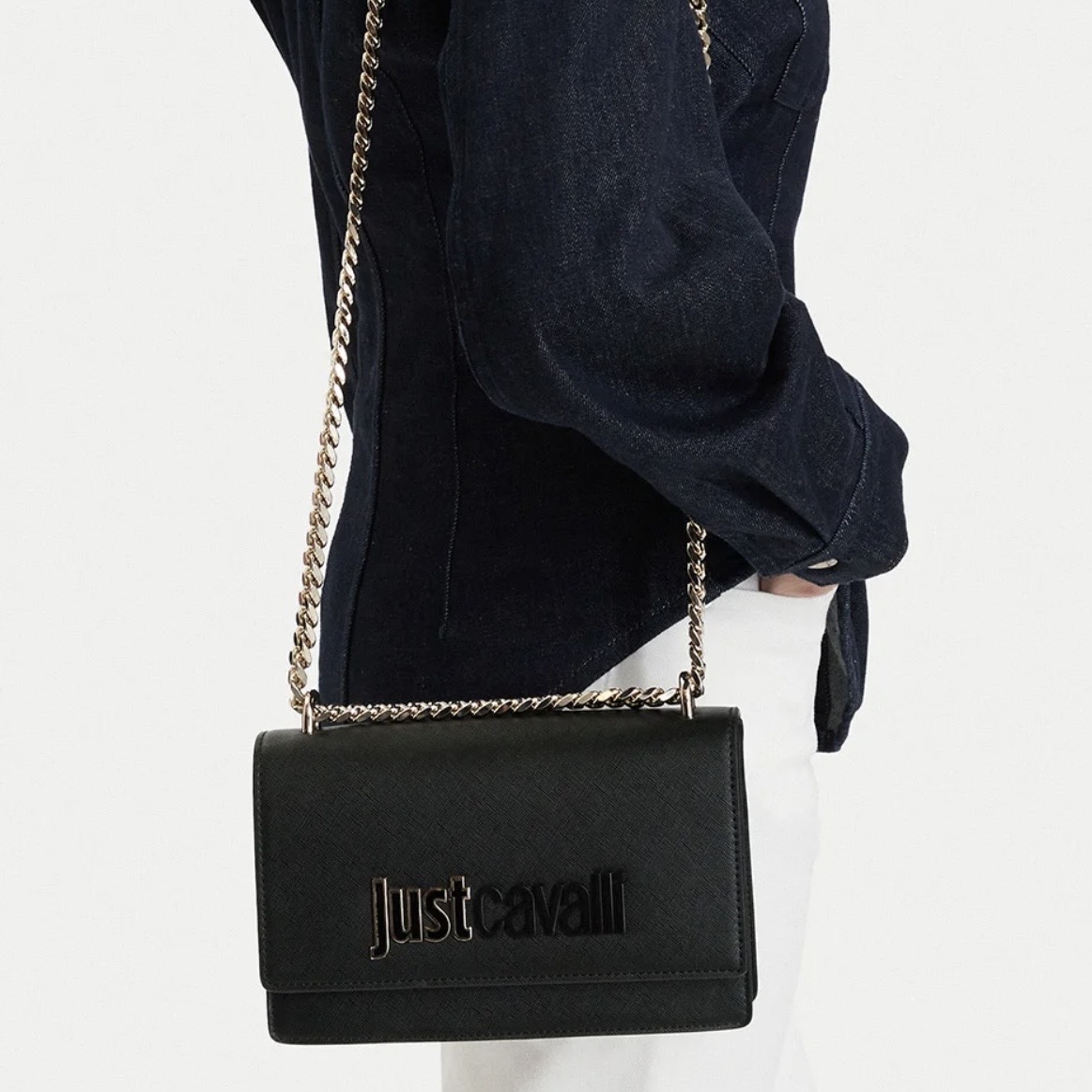 JUST CAVALLI SAFFIANO MEDIUM HANDBAG - BLACK - Image 2