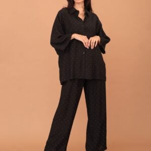 ROSALINDA CRYSTAL EMBELLISHED VISCOSE SET - BLACK