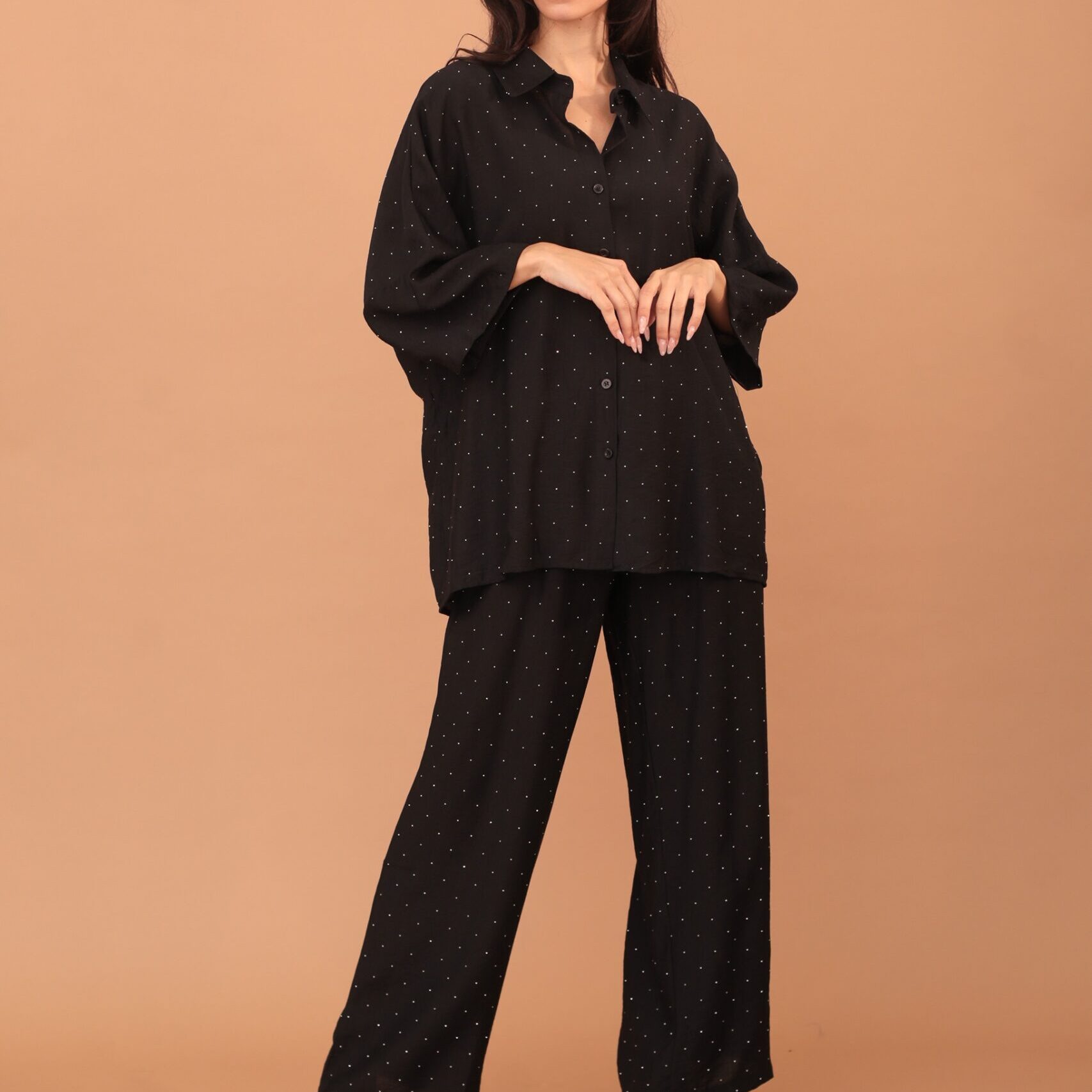 ROSALINDA CRYSTAL EMBELLISHED VISCOSE SET - BLACK