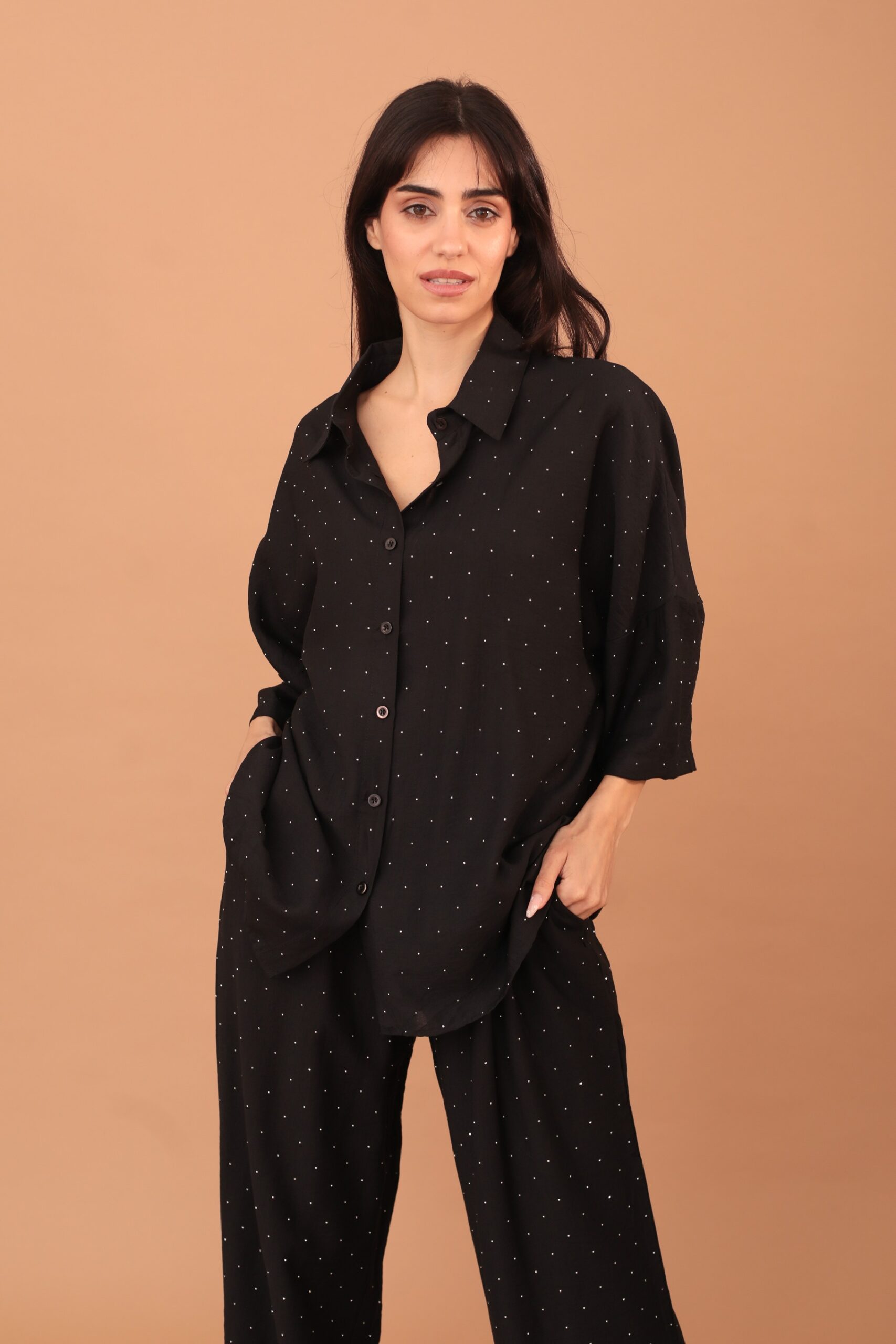 ROSALINDA CRYSTAL EMBELLISHED VISCOSE SET - BLACK - Image 2
