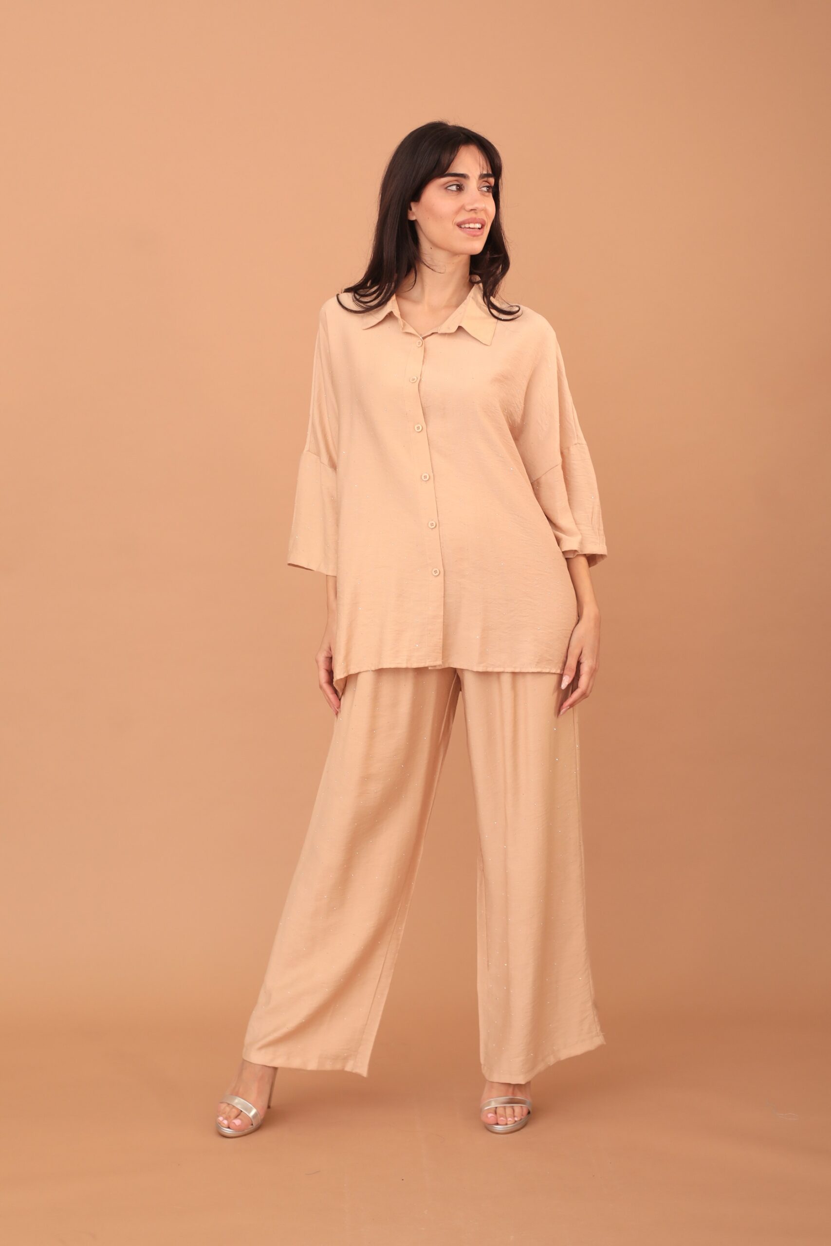 ROSALINDA CRYSTAL EMBELLISHED VISCOSE SET - CAMEL - Image 5