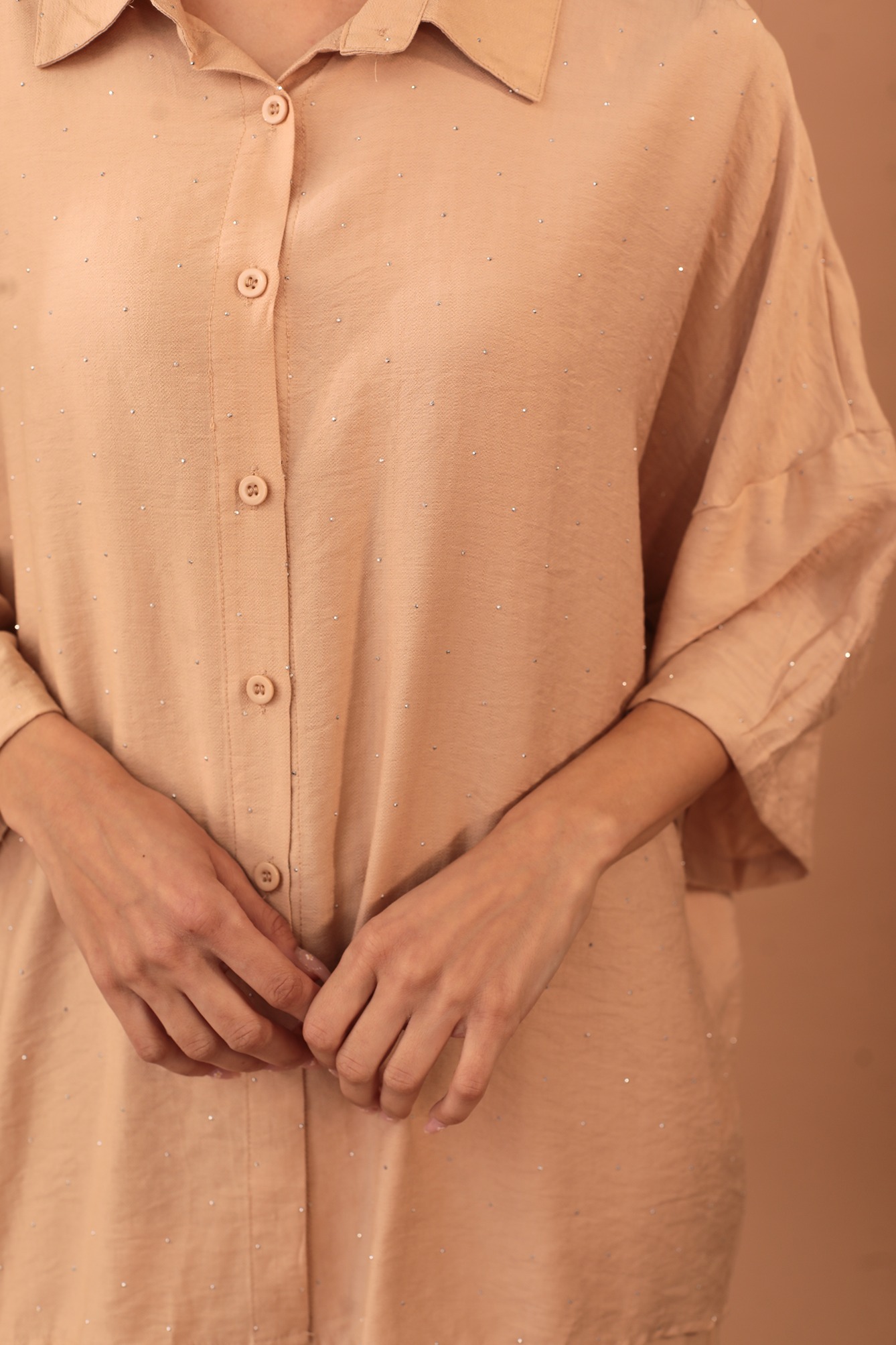 ROSALINDA CRYSTAL EMBELLISHED VISCOSE SET - CAMEL - Image 2