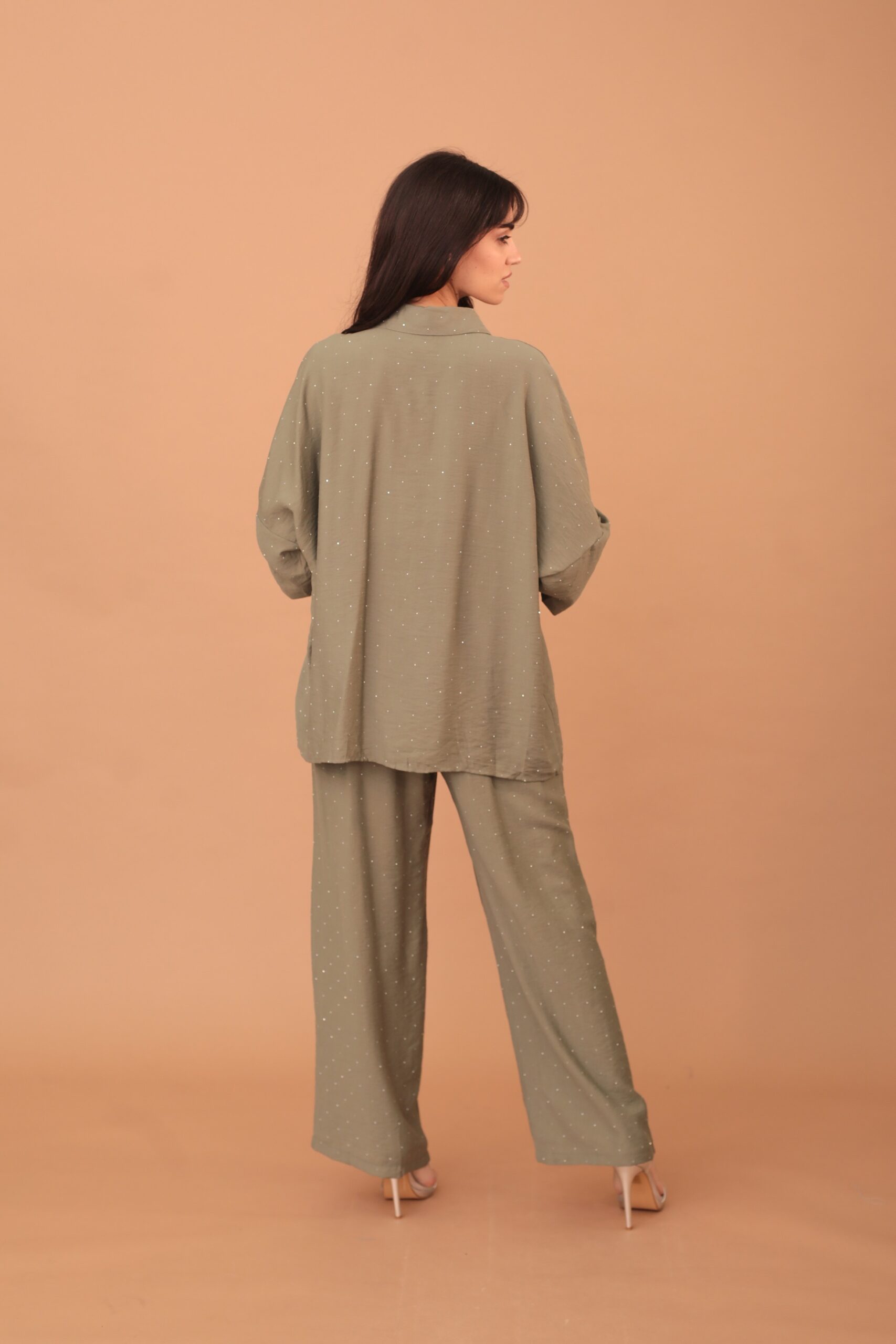 ROSALINDA CRYSTAL EMBELLISHED VISCOSE SET - KHAKI - Image 2