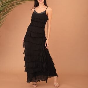 FRILLED SILK SKIRT - BLACK