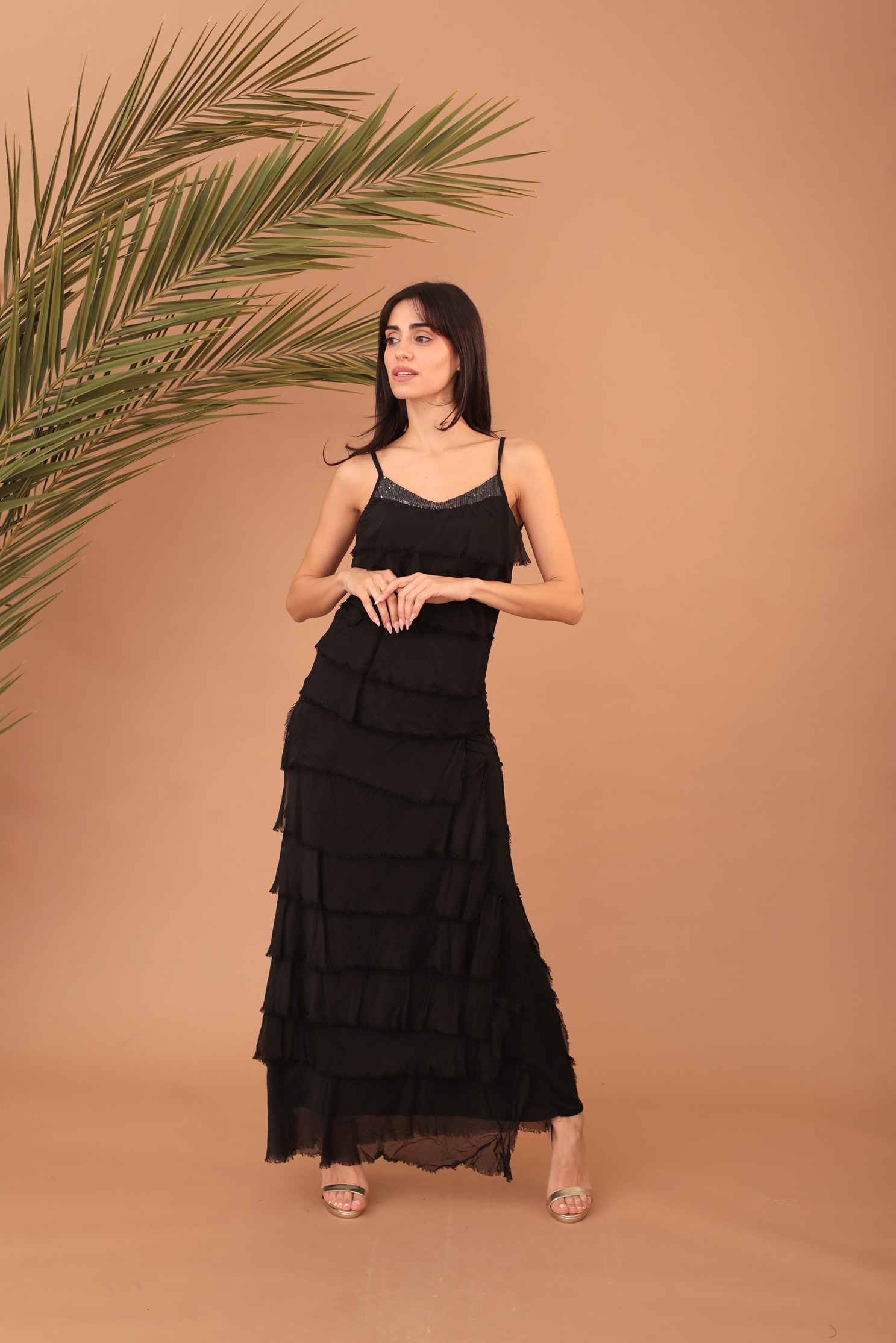 FRILLED SILK SKIRT - BLACK - Image 6