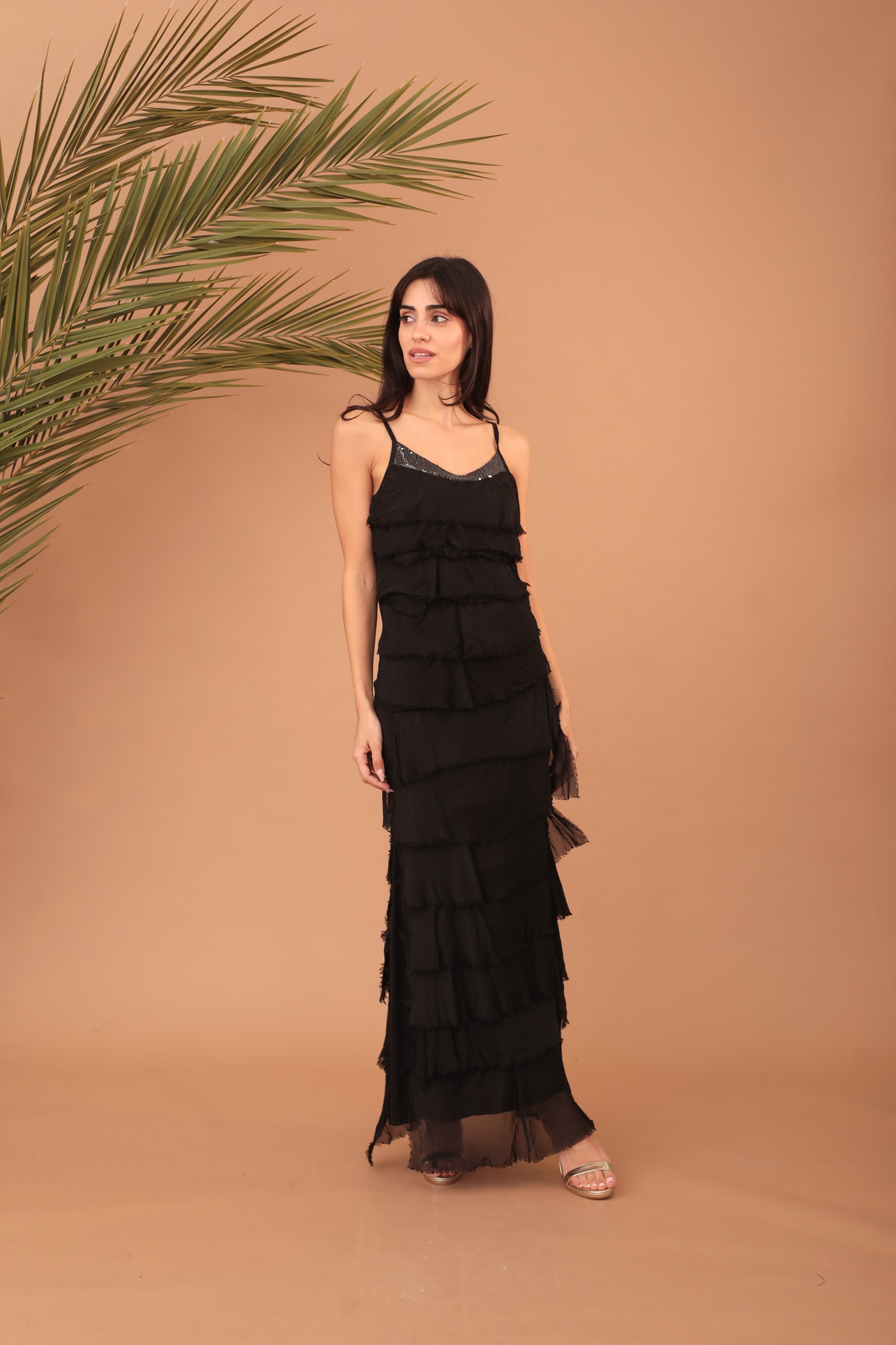 FRILLED SILK SKIRT - BLACK - Image 5