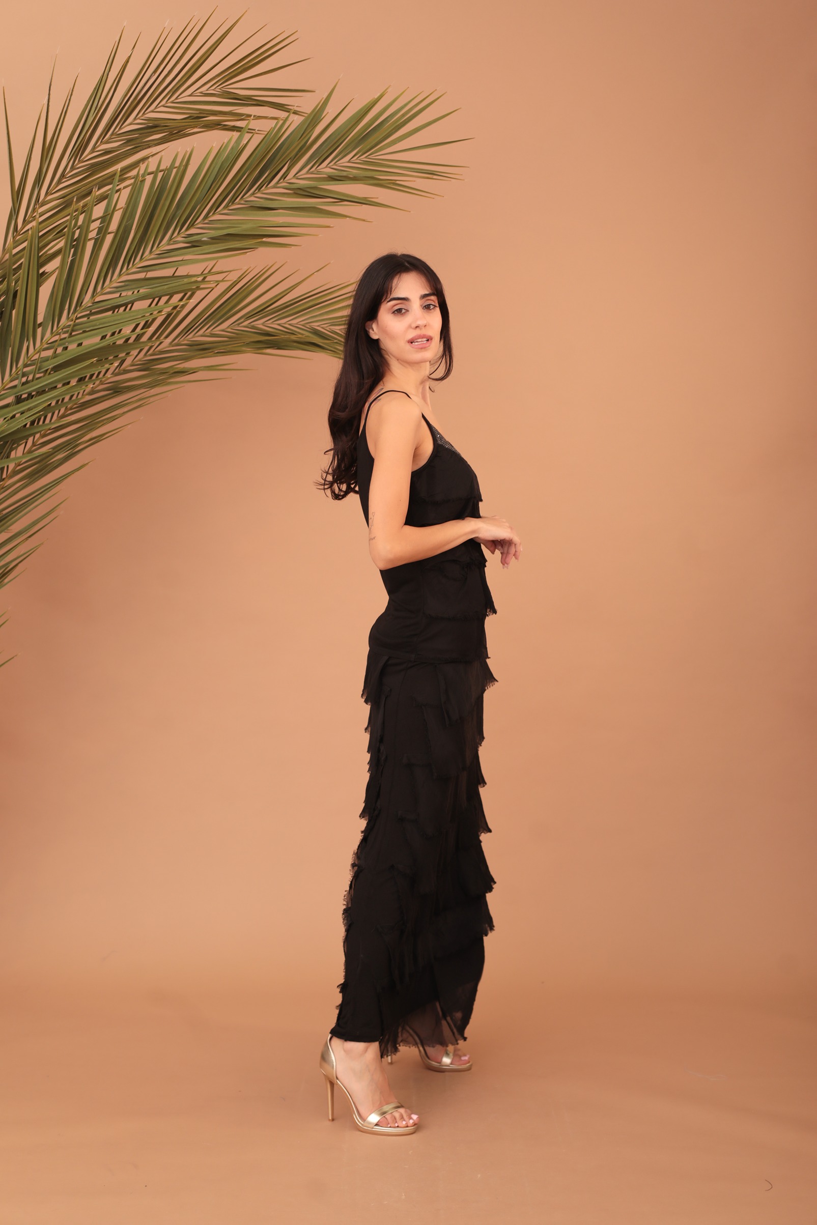 FRILLED SILK SKIRT - BLACK - Image 4