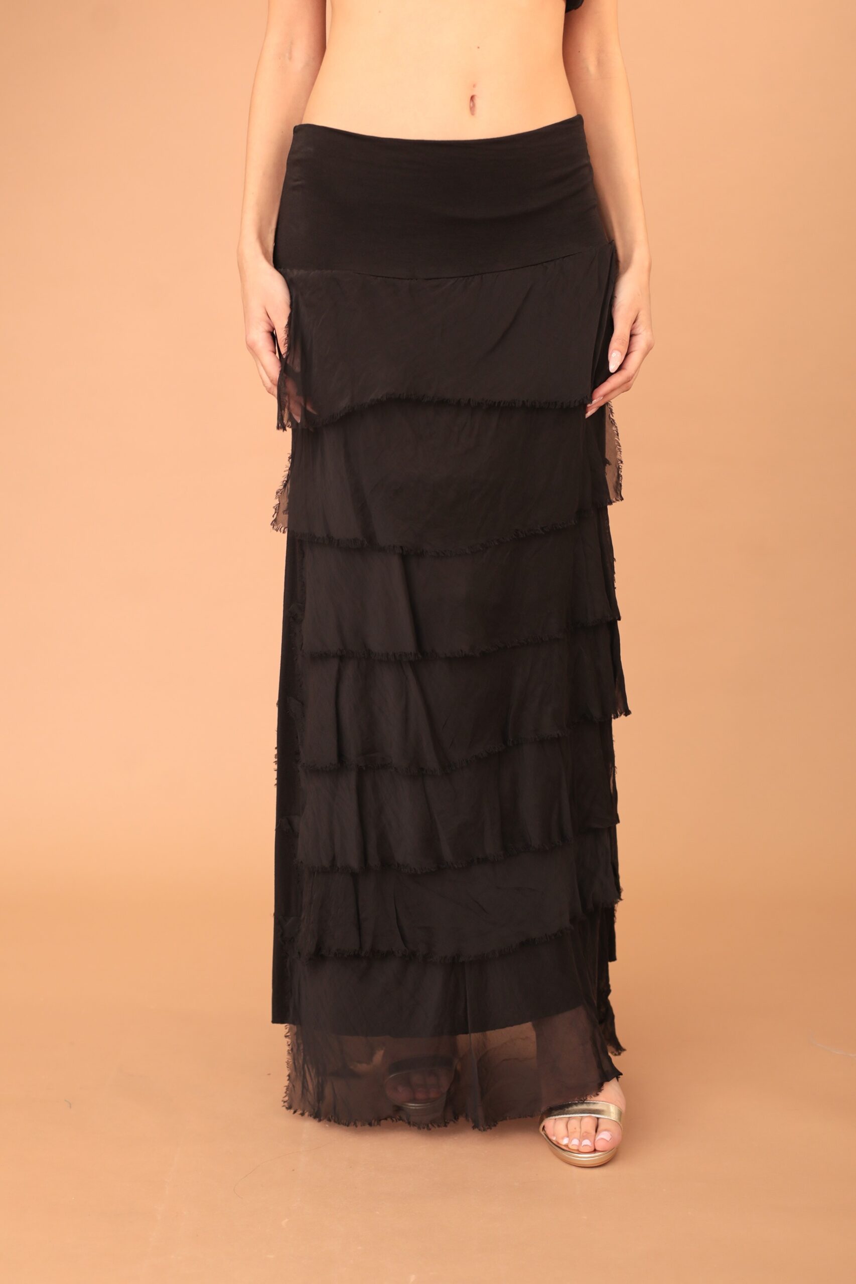 FRILLED SILK SKIRT - BLACK - Image 2