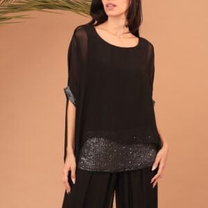 SILK SEQUINNED BLOUSE - BLACK